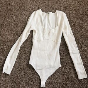 Abercrombie & Fitch White Ribbed Sweater Bodysuit